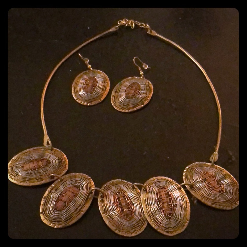 Gold and silver metal earring and necklace